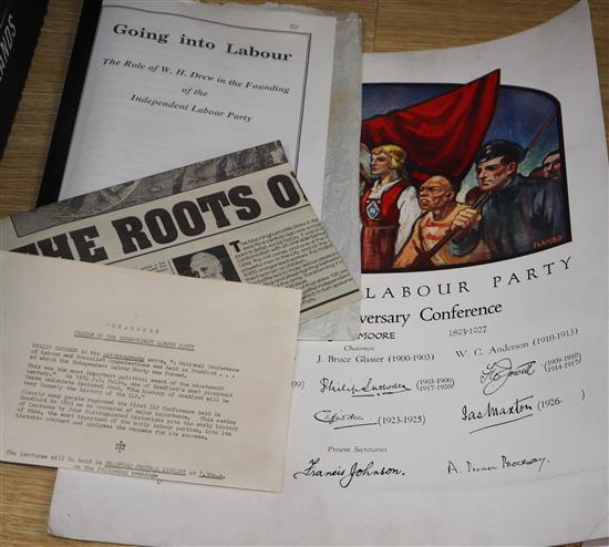 A group of ephemera relating to Independent Labour Party anniversary Conference poster etc.